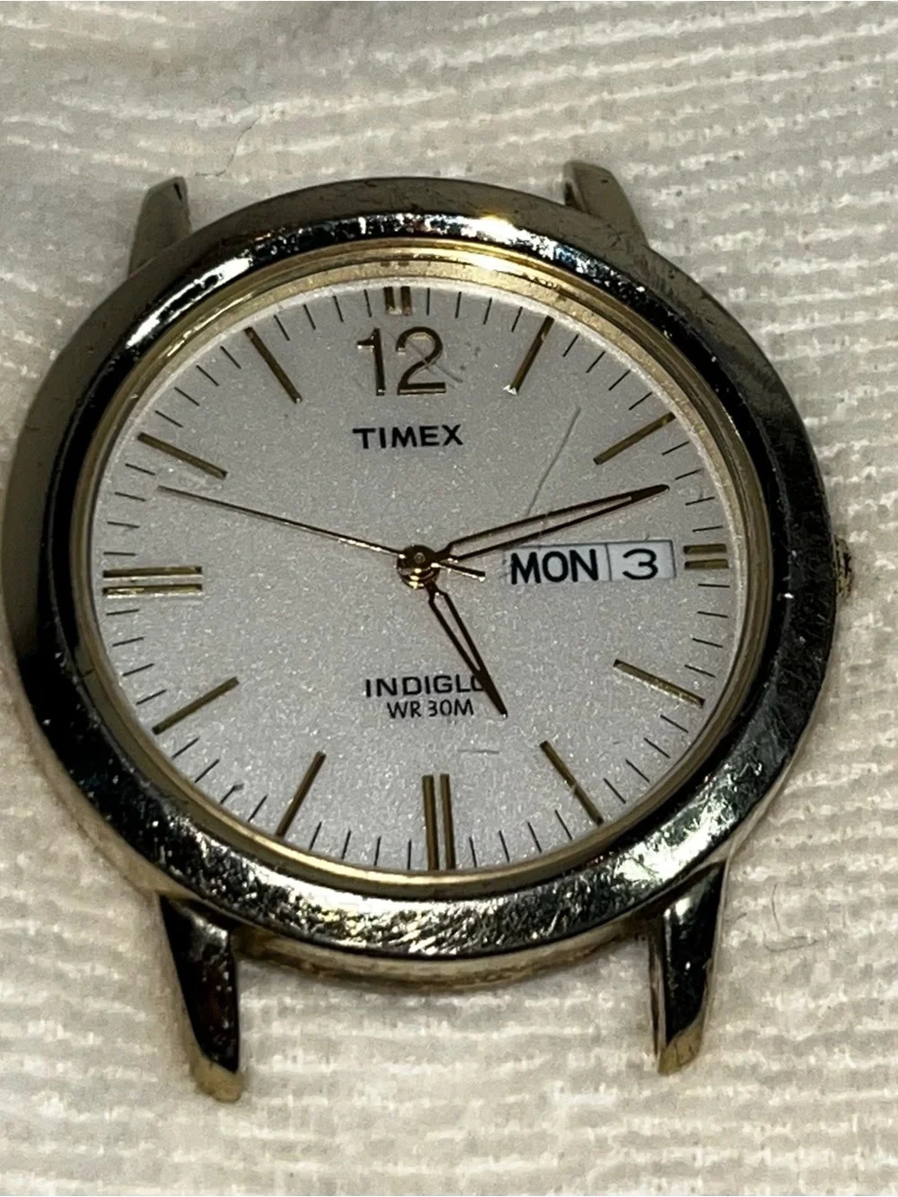 Timex Indiglo Day / Date Watch: 38mm Gold Colored Case: No Band- New Battery